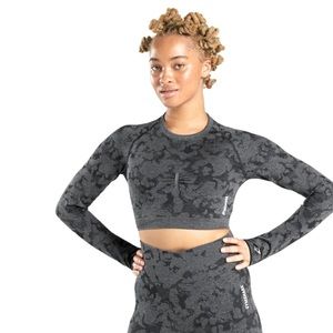 Gymshark - ADAPT CAMO SEAMLESS LONG SLEEVE CROP TOP
